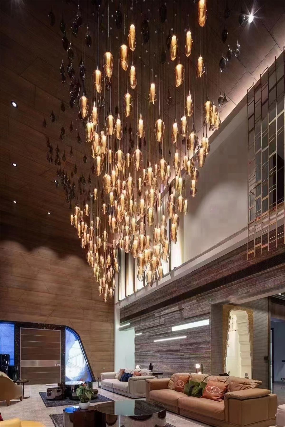 Dutti Lámpara de Araña LED moderna de diseño único, cristal largo y grande para vestíbulo de Villa