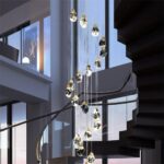 DB012 DUTTI Lámpara de Araña LED de bronce, cristal largo, 10, 15, 20 cabezas, para escalera dúplex, Villa, Hotel