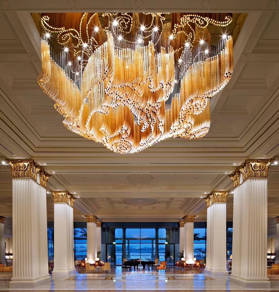 DUTTI Lámpara de Araña LED Moderna Grande Tubo de Vidrio Diseño Único OEM/ODM para el Vestíbulo del Hotel
